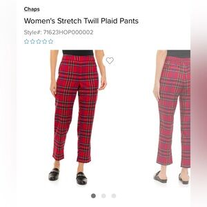 Chaps Women's Red Plaid Stretch Twill Pants